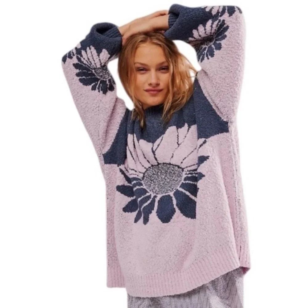 Free People In Bloom Floral Flower Oversized Sweater | Size Small - Picture 1 of 8